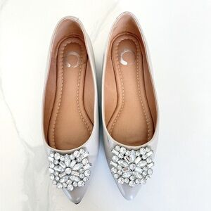 Journee Collection Silver Flats with Crystal Embellishment